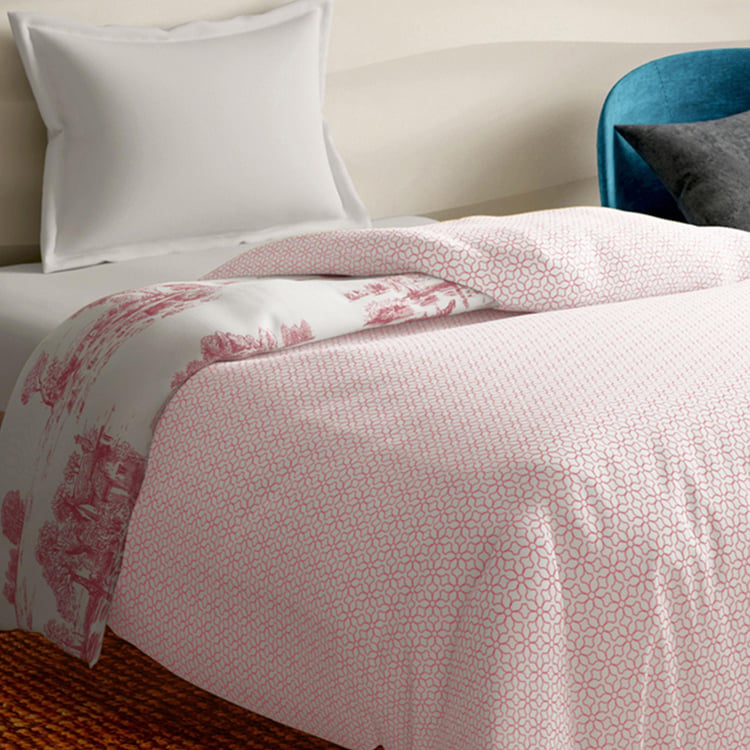 PORTICO Melange Pink Printed Cotton Single Bed Duvet Cover - 150x229cm