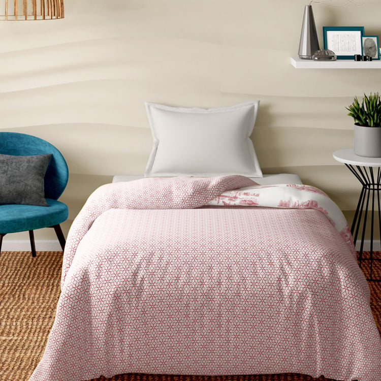 PORTICO Melange Pink Printed Cotton Single Bed Duvet Cover - 150x229cm