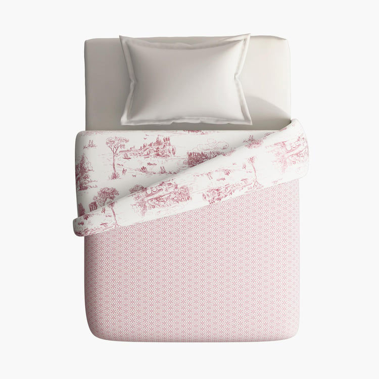 PORTICO Melange Pink Printed Cotton Single Bed Duvet Cover - 150x229cm