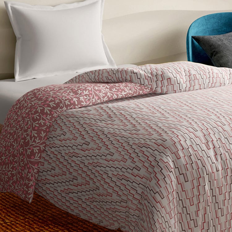 PORTICO Melange Pink Printed Cotton Single Bed Duvet Cover - 150x229cm