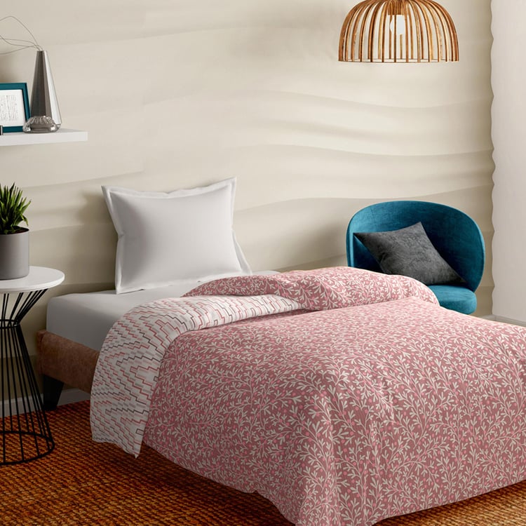 PORTICO Melange Pink Printed Cotton Single Bed Duvet Cover - 150x229cm