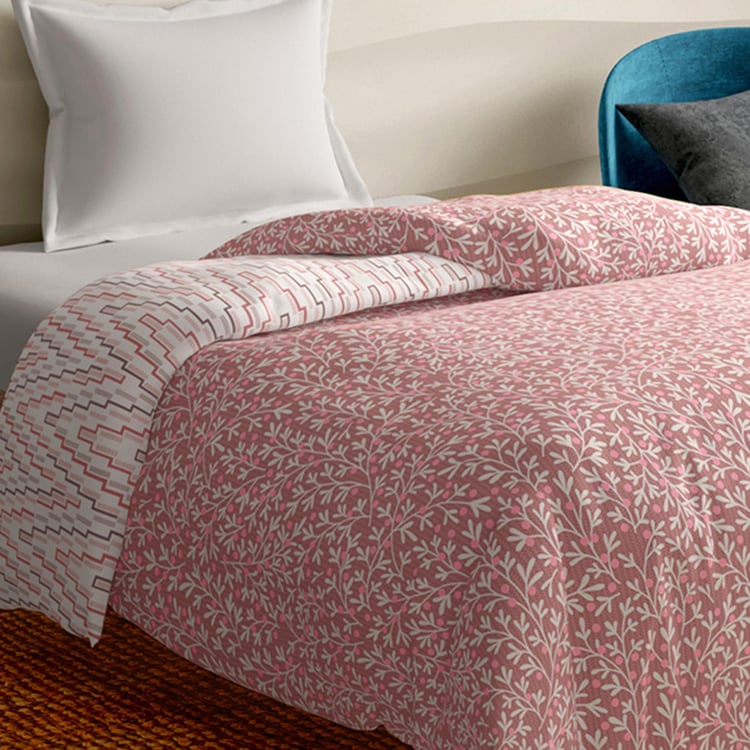 PORTICO Melange Pink Printed Cotton Single Bed Duvet Cover - 150x229cm