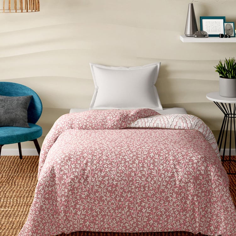 PORTICO Melange Pink Printed Cotton Single Bed Duvet Cover - 150x229cm