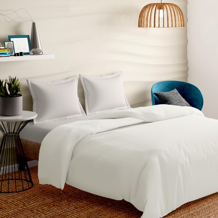 PORTICO Satin Premium White Solid Double Bed Duvet Cover - 224x274cm