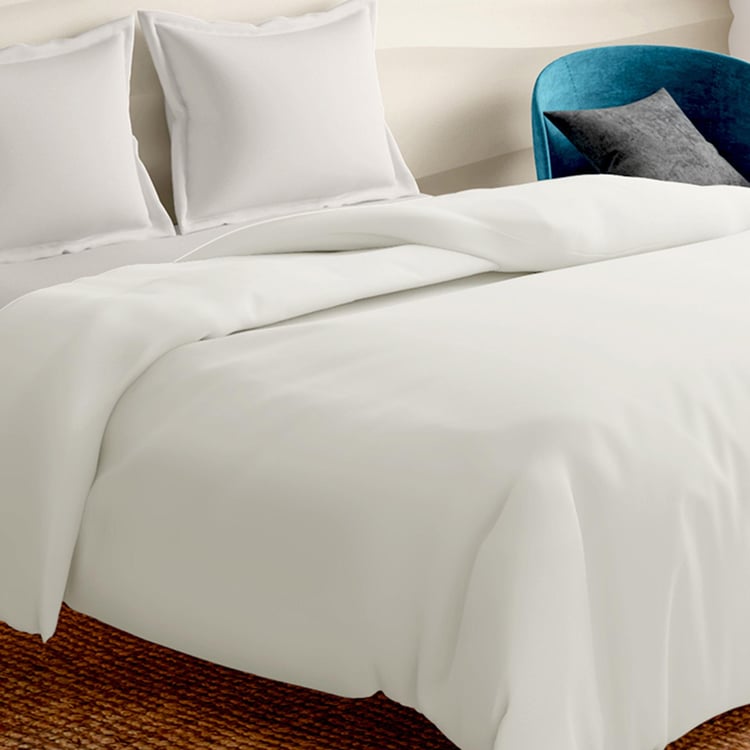 PORTICO Satin Premium White Solid Double Bed Duvet Cover - 224x274cm