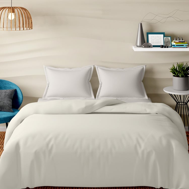 PORTICO Satin Premium White Solid Double Bed Duvet Cover - 224x274cm