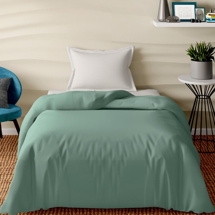 PORTICO Satin Premium Green Solid Cotton Single Bed Duvet Cover - 150x229cm