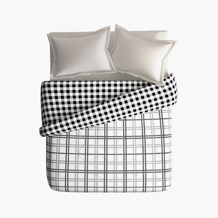 PORTICO Marvella White Checked Cotton Double Bed Comforter - 220x240cm