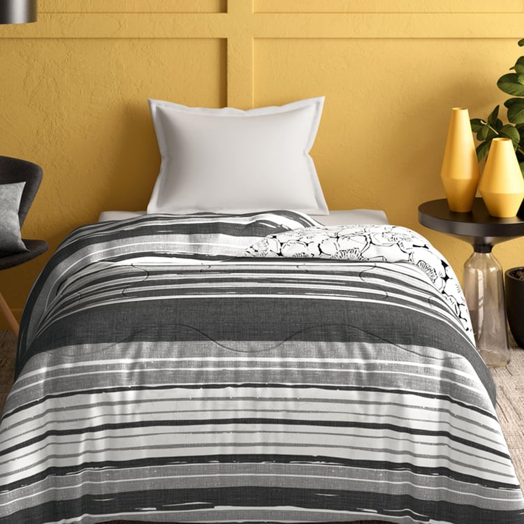 PORTICO Marvella White Striped Cotton Single Bed Comforter - 152x220cm