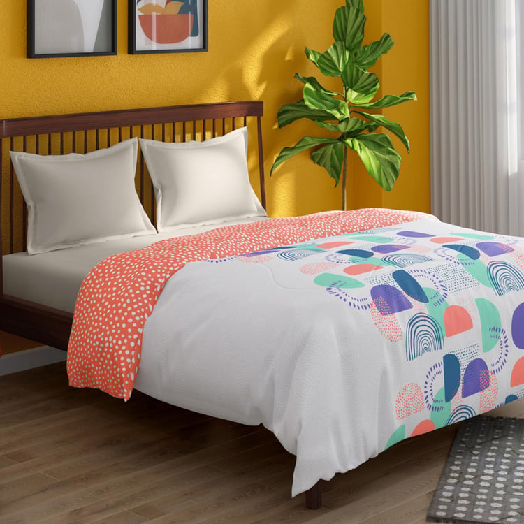 PORTICO Hashtag White Printed Cotton Queen Comforter - 220x240cm