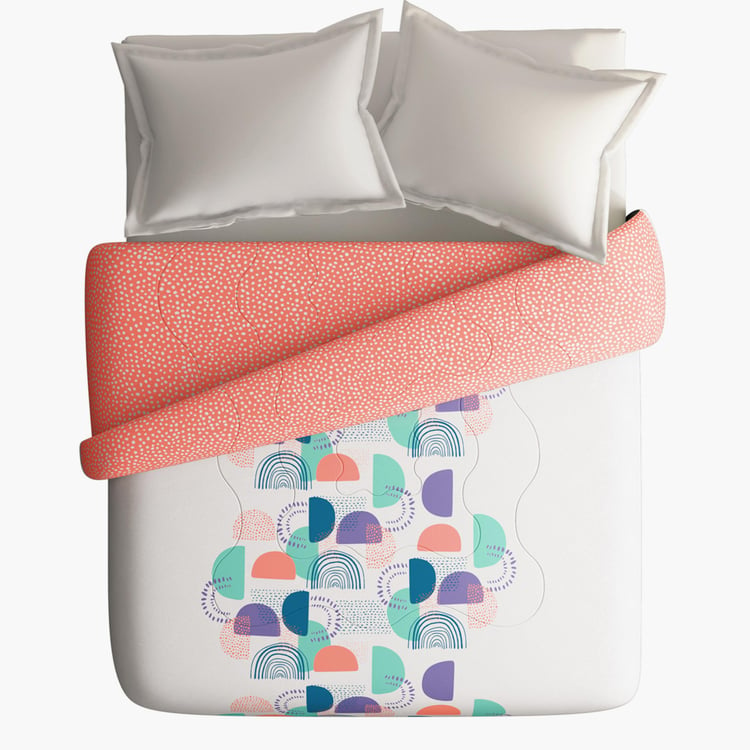 PORTICO Hashtag White Printed Cotton Queen Comforter - 220x240cm