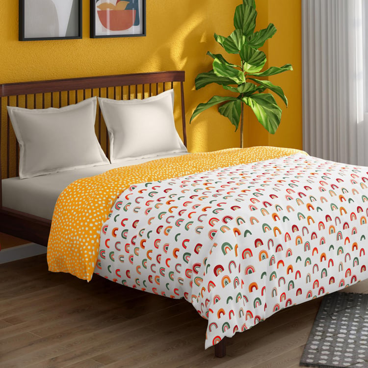 PORTICO Hashtag White Printed Cotton Queen Comforter - 220x240cm