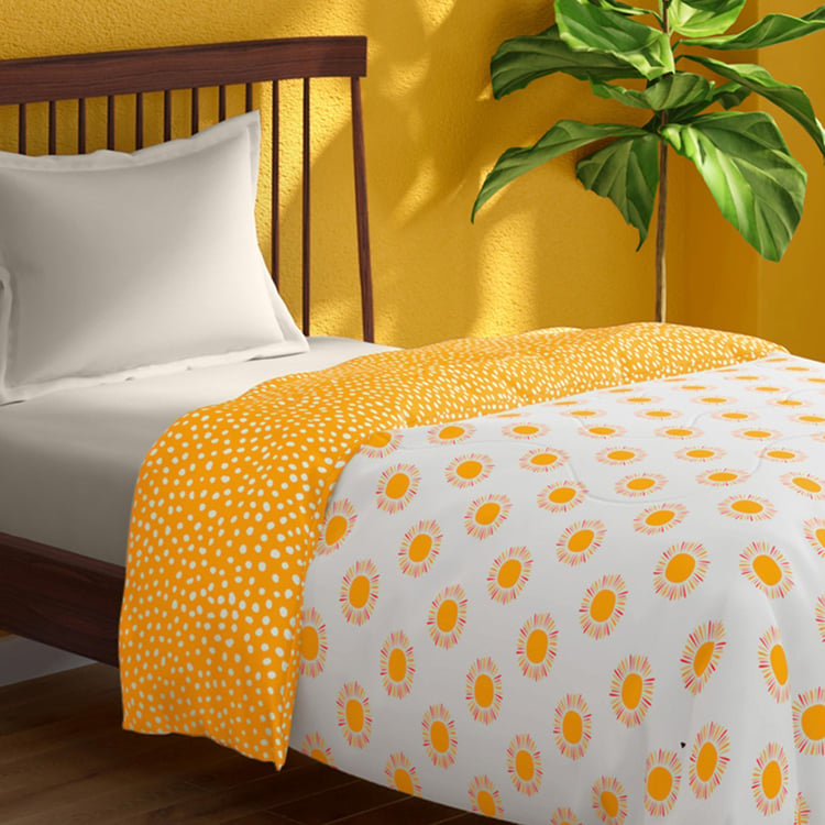 PORTICO Hashtag Yellow Printed Cotton Single Bed Comforter - 150x220cm