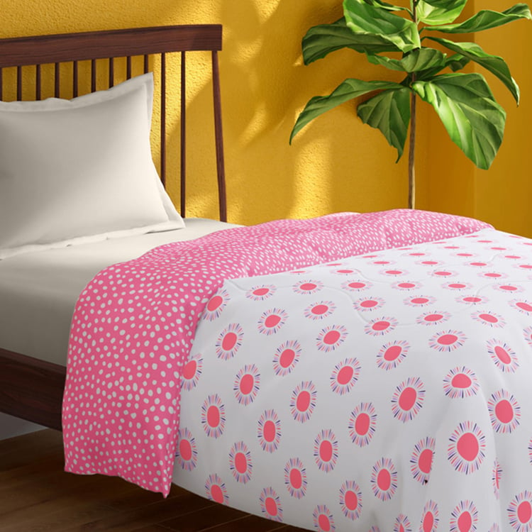 PORTICO Hashtag Pink Printed Cotton Single Bed Comforter - 152x220cm