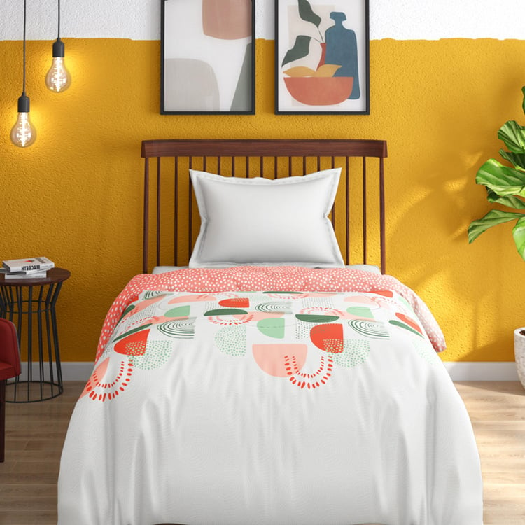 PORTICO Hashtag White Printed Cotton Single Bed Comforter - 152x220cm