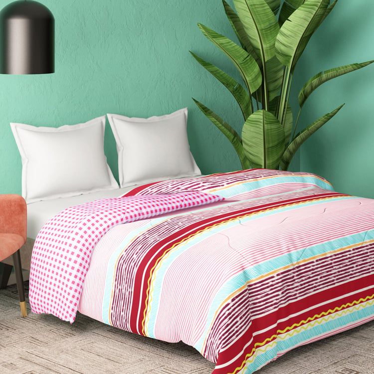 PORTICO Cadence Pink Striped Cotton Double Bed Comforter - 224x274cm