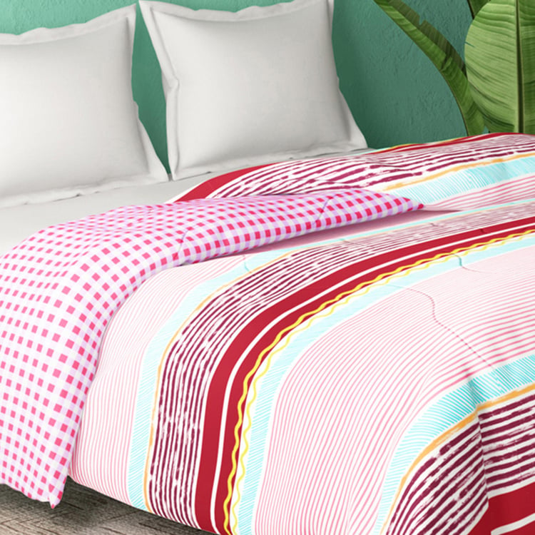 PORTICO Cadence Pink Striped Cotton Double Bed Comforter - 224x274cm