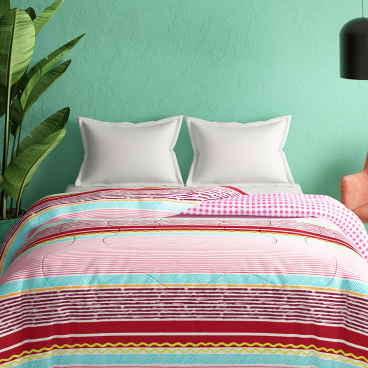 PORTICO Cadence Pink Striped Cotton Double Bed Comforter - 224x274cm