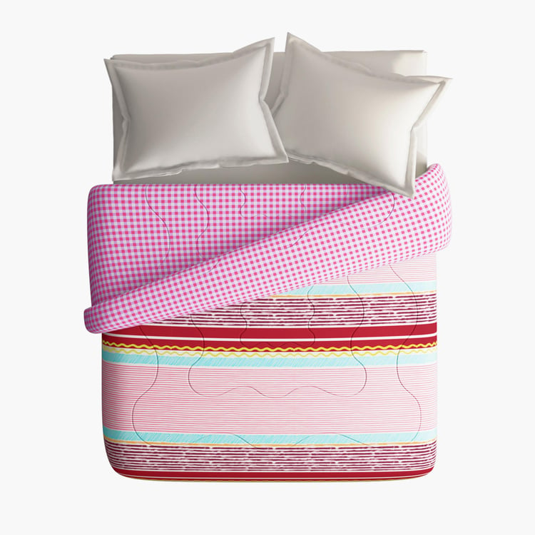 PORTICO Cadence Pink Striped Cotton Double Bed Comforter - 224x274cm