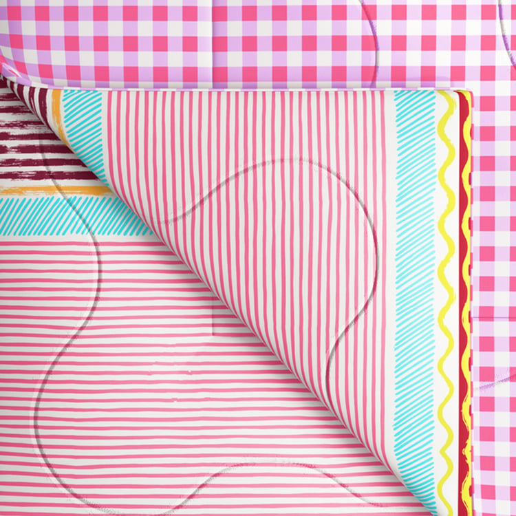 PORTICO Cadence Pink Striped Cotton Double Bed Comforter - 224x274cm