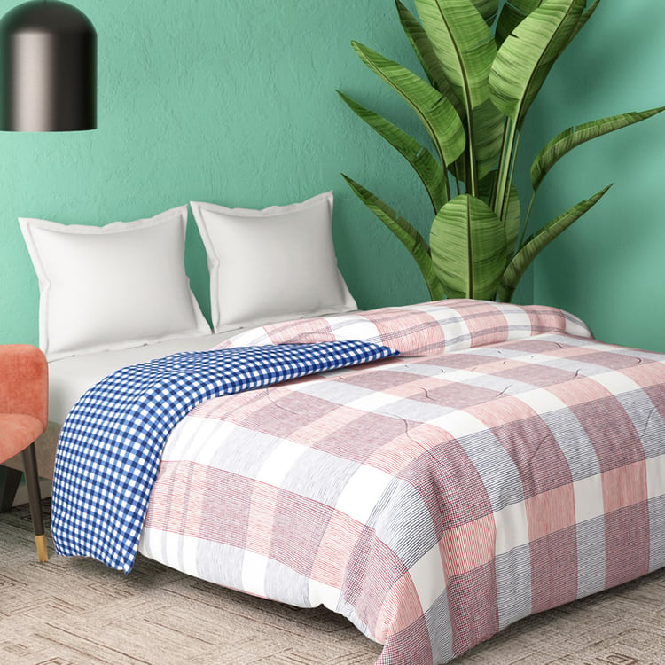 PORTICO Cadence Pink Checked Cotton Double Bed Comforter - 224x274cm