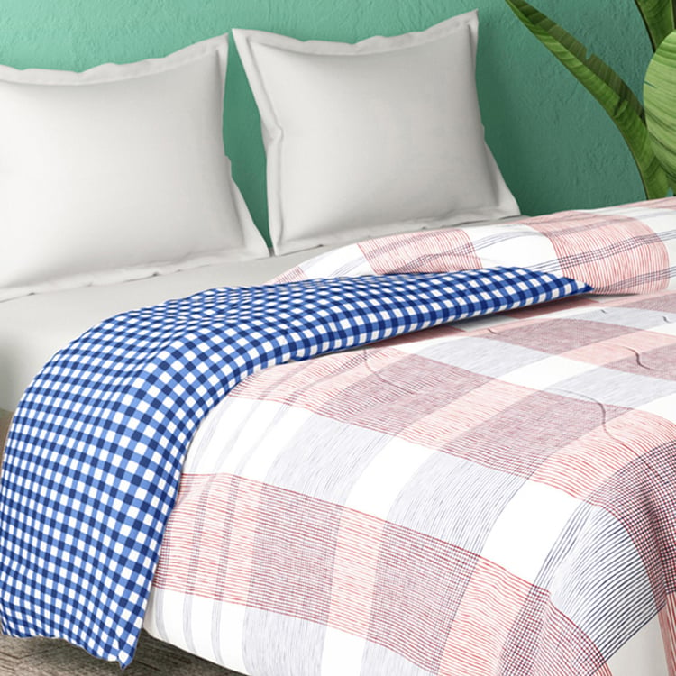 PORTICO Cadence Pink Checked Cotton Double Bed Comforter - 224x274cm