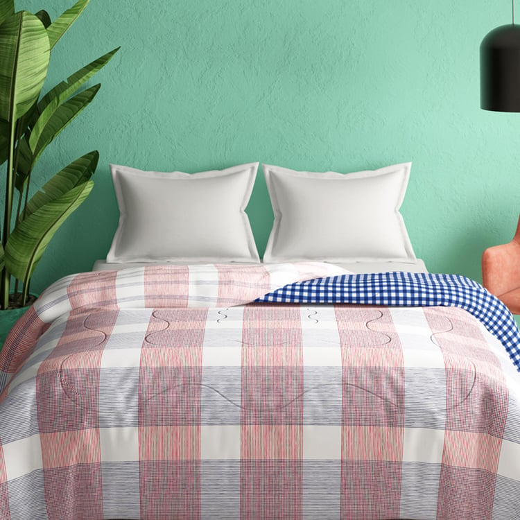 PORTICO Cadence Pink Checked Cotton Double Bed Comforter - 224x274cm