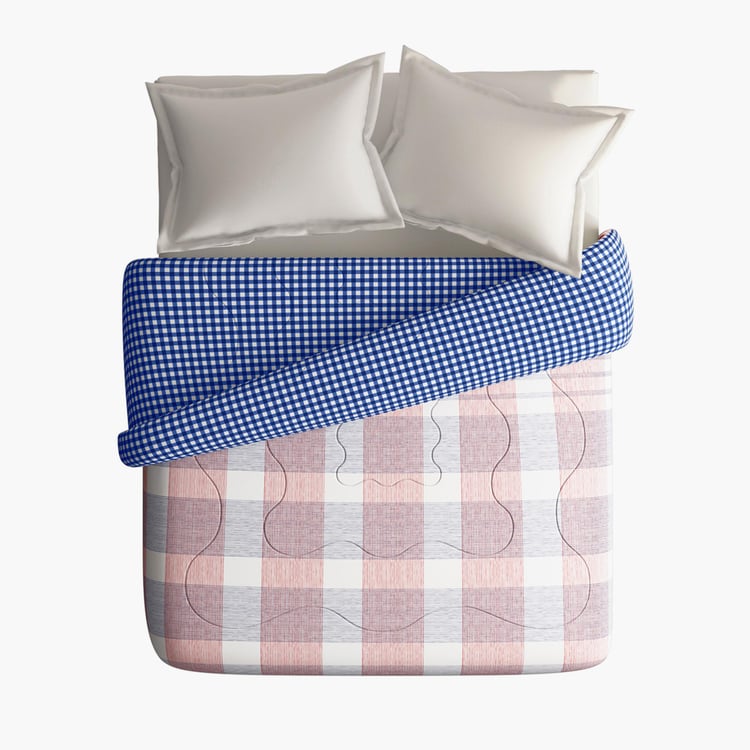 PORTICO Cadence Pink Checked Cotton Double Bed Comforter - 224x274cm