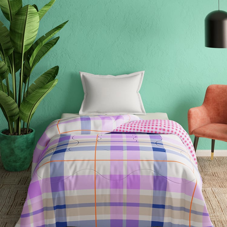 PORTICO Cadence Pink Checked Cotton Single Bed Comforter - 152x224cm