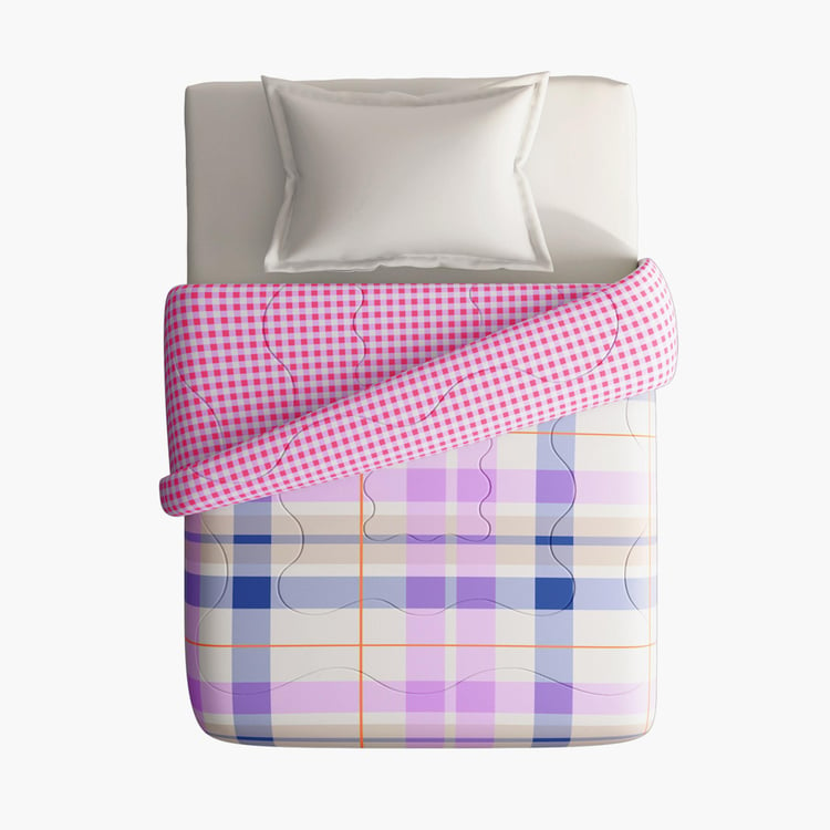 PORTICO Cadence Pink Checked Cotton Single Bed Comforter - 152x224cm