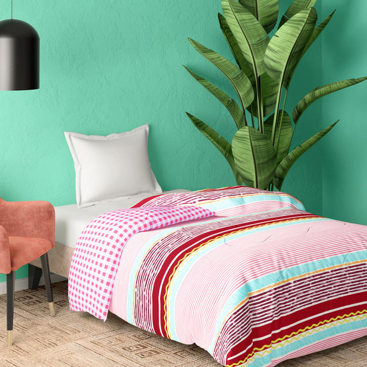 PORTICO Cadence Striped Pink Cotton Single Bed Comforter - 152x224cm