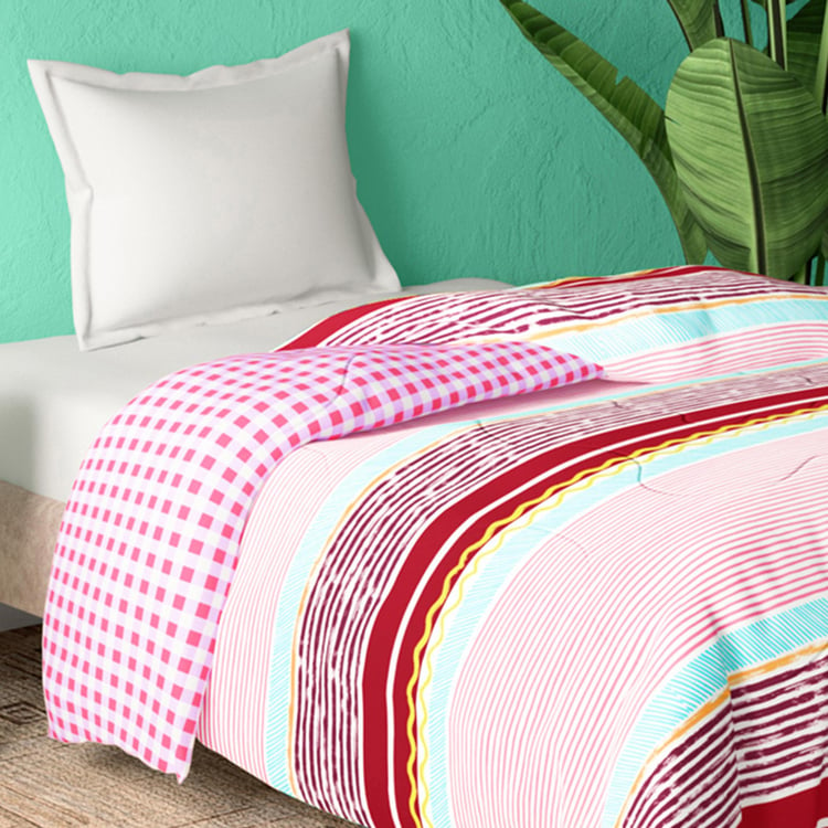 PORTICO Cadence Striped Pink Cotton Single Bed Comforter - 152x224cm