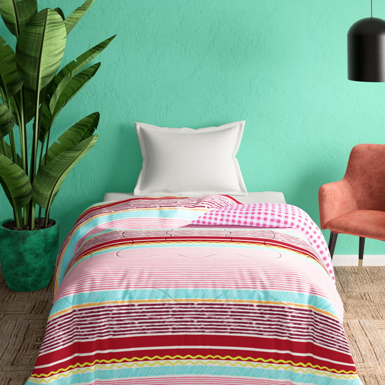 PORTICO Cadence Striped Pink Cotton Single Bed Comforter - 152x224cm