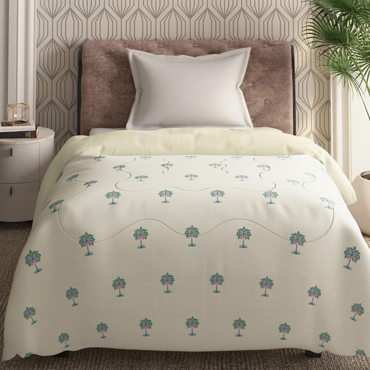 PORTICO Shalimaar White Botanical Printed Cotton Single Comforter - 152x224cm