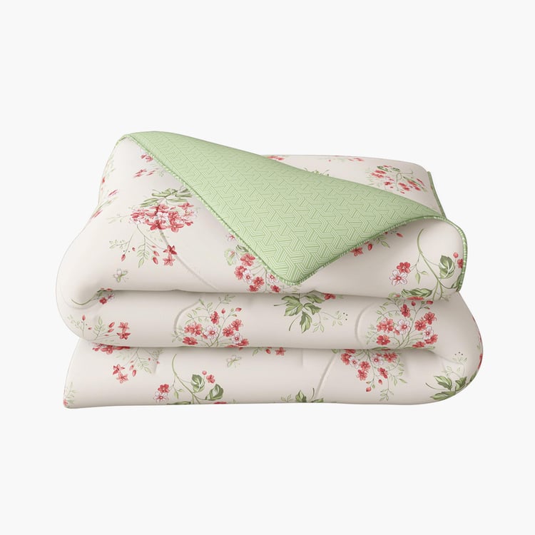 PORTICO Whispering Tales White Printed Cotton Single Bed Comforter - 152x220cm