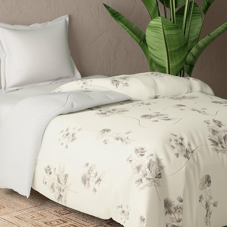 PORTICO Whispering Tales White Printed Cotton Single Bed Comforter - 152x220cm