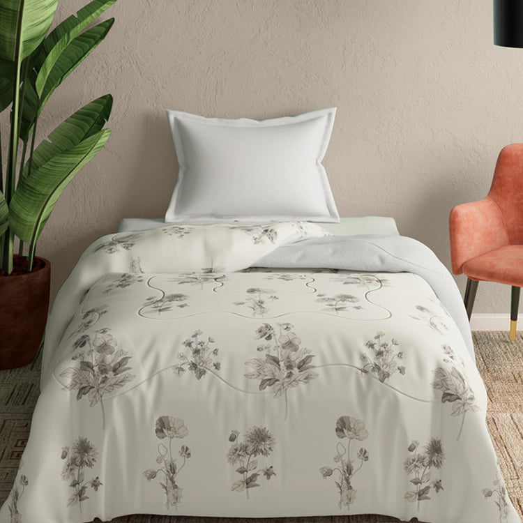 PORTICO Whispering Tales White Printed Cotton Single Bed Comforter - 152x220cm