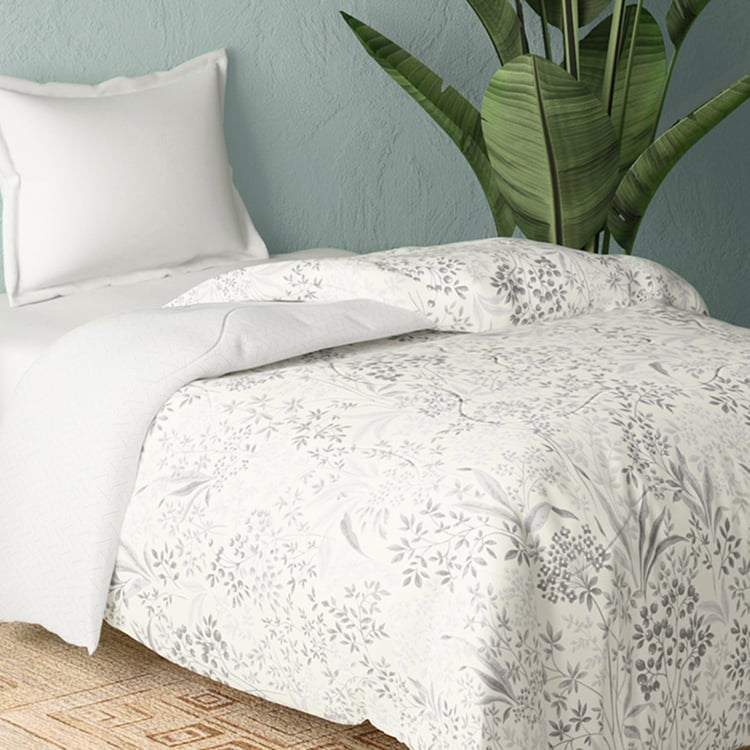 PORTICO Whispering Tales White Printed Cotton Single Bed Comforter - 152x220cm