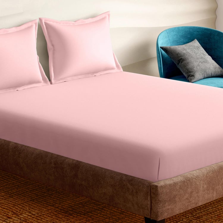 PORTICO Shades Pink Cotton King Fitted Bedsheet Set - 182x198cm - 3Pcs