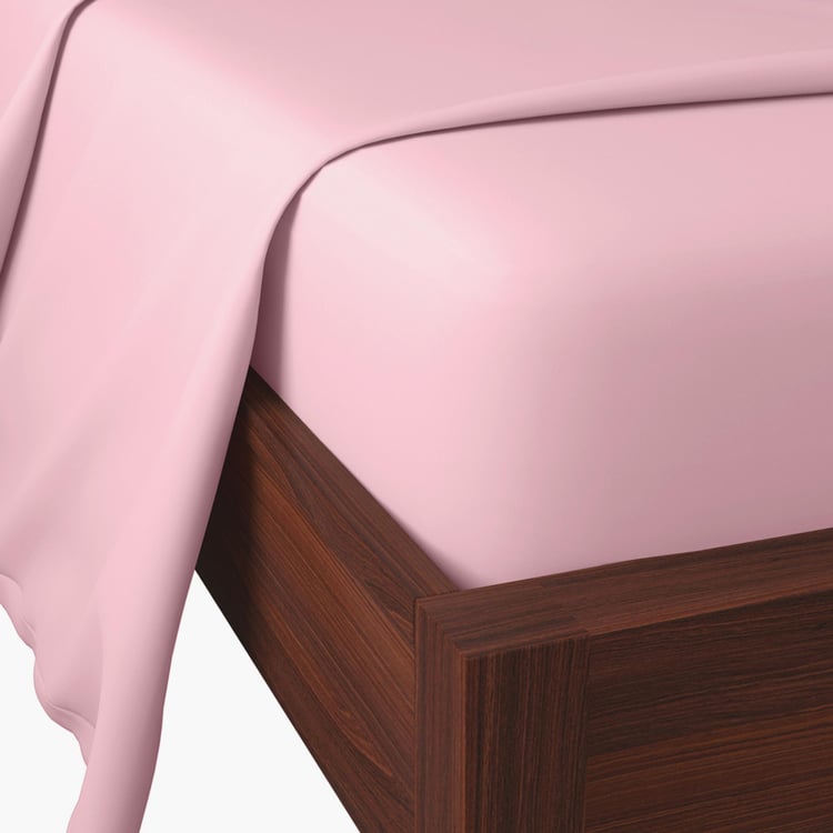 PORTICO Shades Pink Cotton King Fitted Bedsheet Set - 182x198cm - 3Pcs