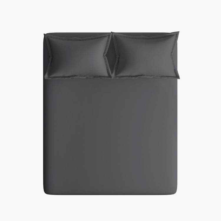 PORTICO Shades Grey Cotton King Fitted Bedsheet Set - 182x198cm - 3Pcs