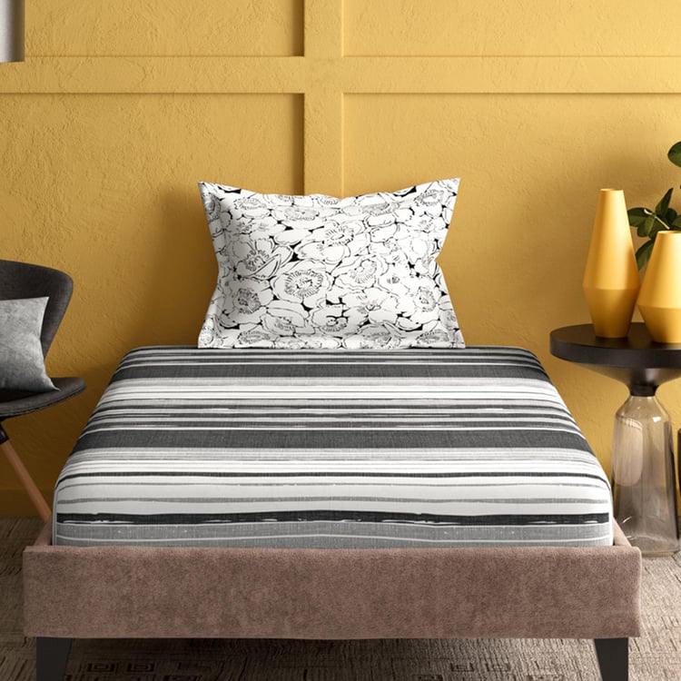 PORTICO Marvella Black Cotton Single Bedsheet Set - 150x224cm - 2Pcs