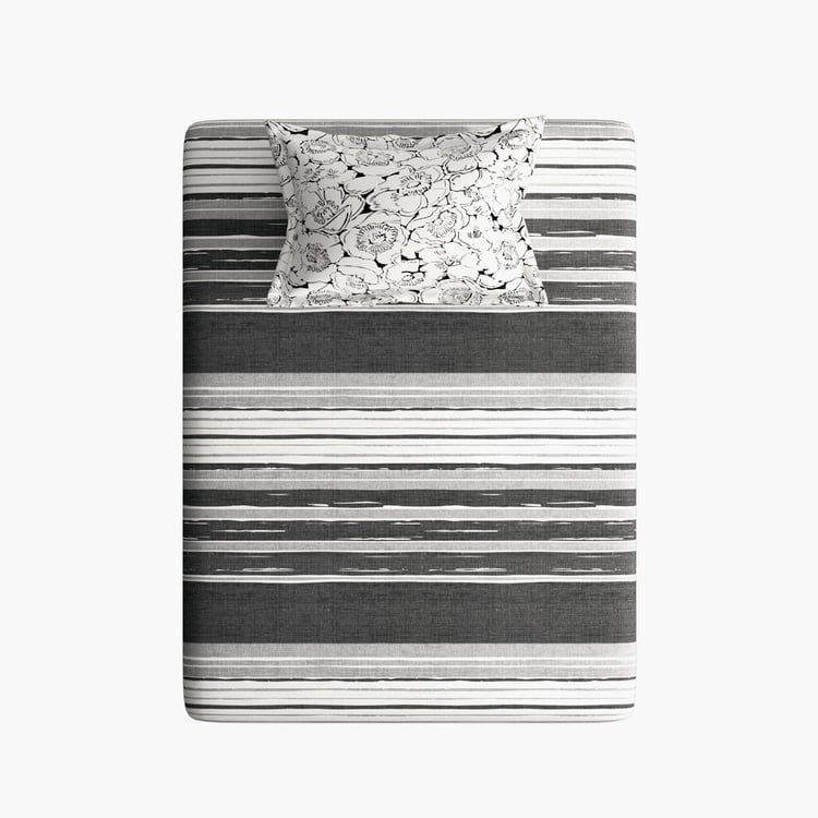 PORTICO Marvella Black Cotton Single Bedsheet Set - 150x224cm - 2Pcs