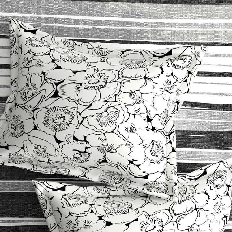 PORTICO Marvella Black Cotton Single Bedsheet Set - 150x224cm - 2Pcs