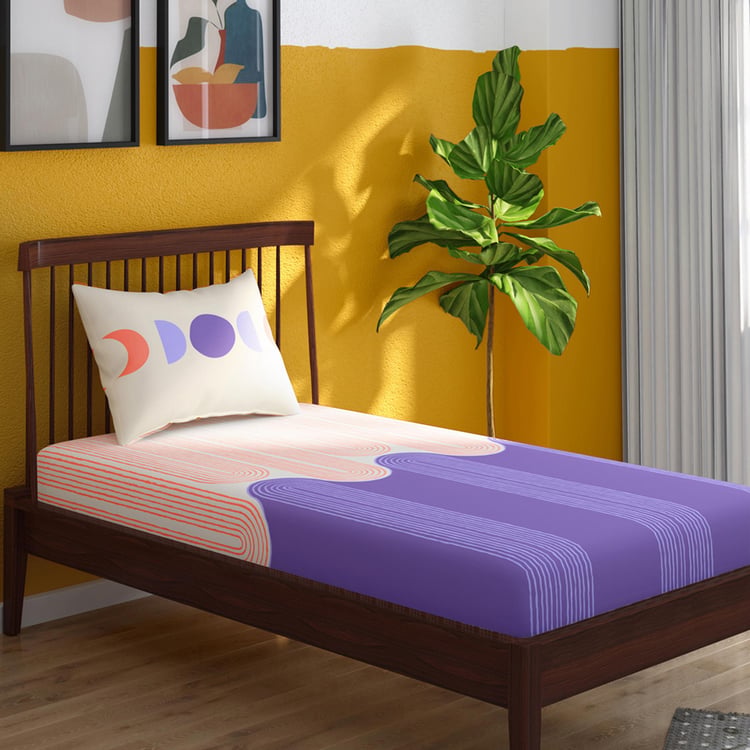 PORTICO Hashtag Purple Printed Cotton Single Bedsheet Set - 150 cm x 224 cm - 2 Pcs