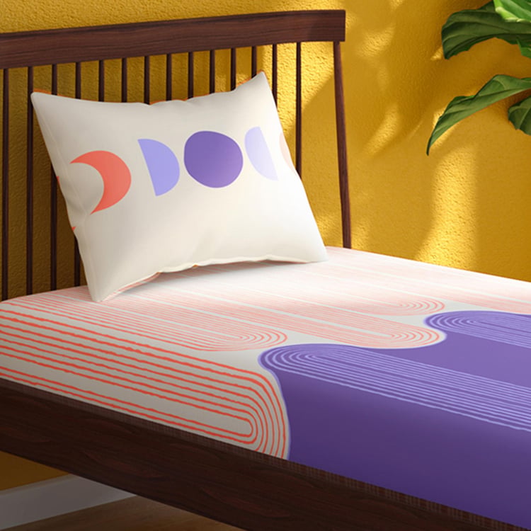PORTICO Hashtag Purple Printed Cotton Single Bedsheet Set - 150 cm x 224 cm - 2 Pcs
