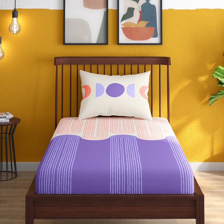 PORTICO Hashtag Purple Printed Cotton Single Bedsheet Set - 150 cm x 224 cm - 2 Pcs