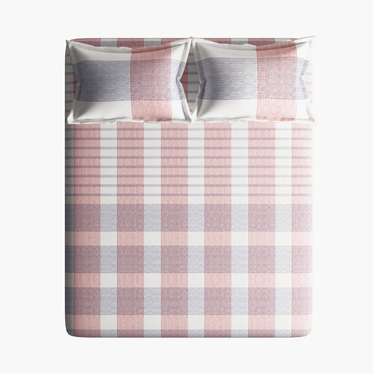 PORTICO Cadence Pink Checked Cotton Super King Bedsheet Set - 274x274cm - 3Pcs