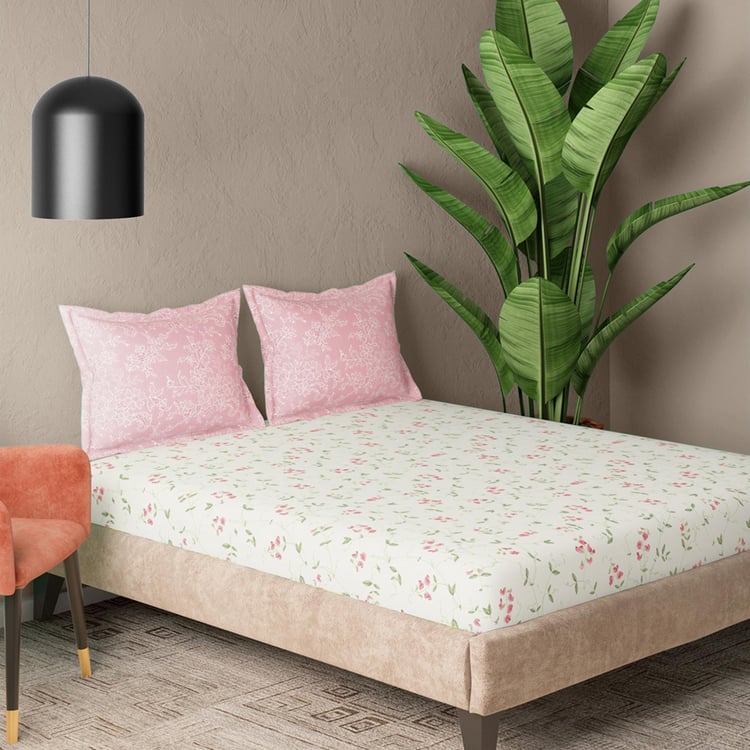 PORTICO Whispering Tales Multicolour Cotton Super King Bedsheet Set - 274x274cm - 3Pcs