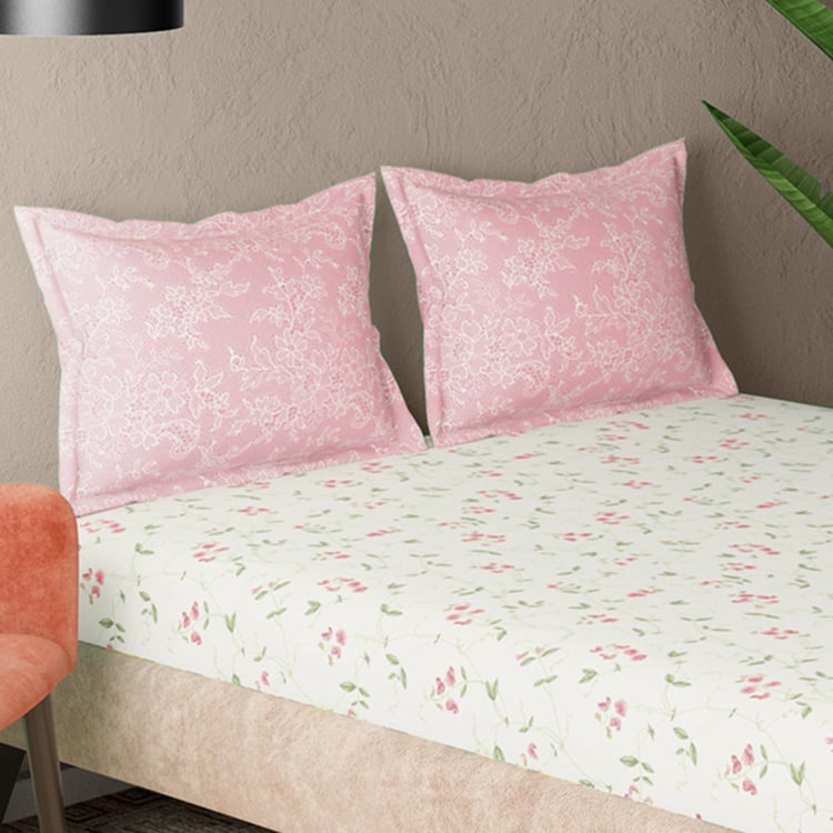 PORTICO Whispering Tales Multicolour Cotton Super King Bedsheet Set - 274x274cm - 3Pcs